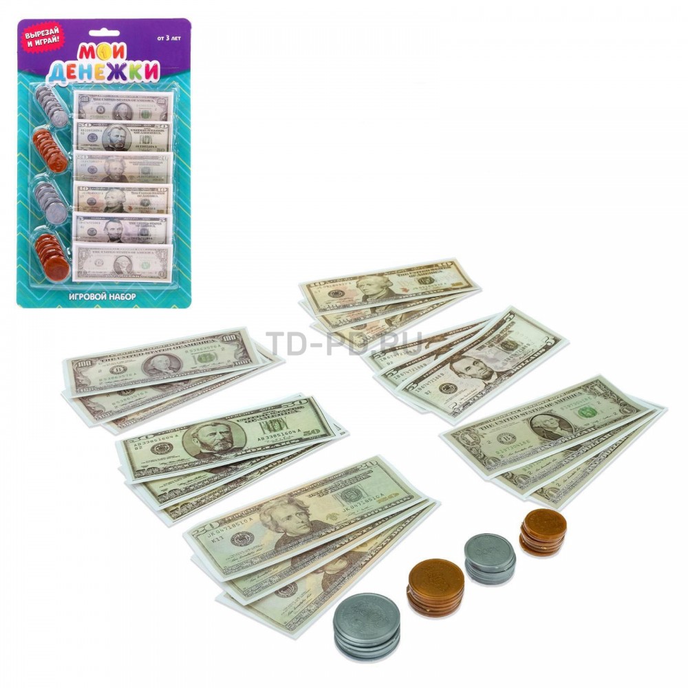 Игровой набор «Мои денежки»: монеты, бумажные деньги (доллары)