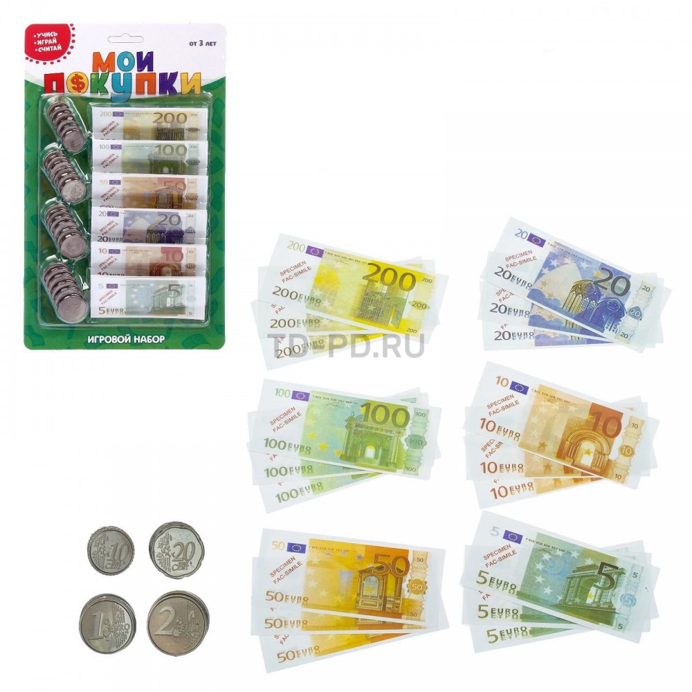 Игровой набор «Мои покупки»: монеты, бумажные деньги (евро)