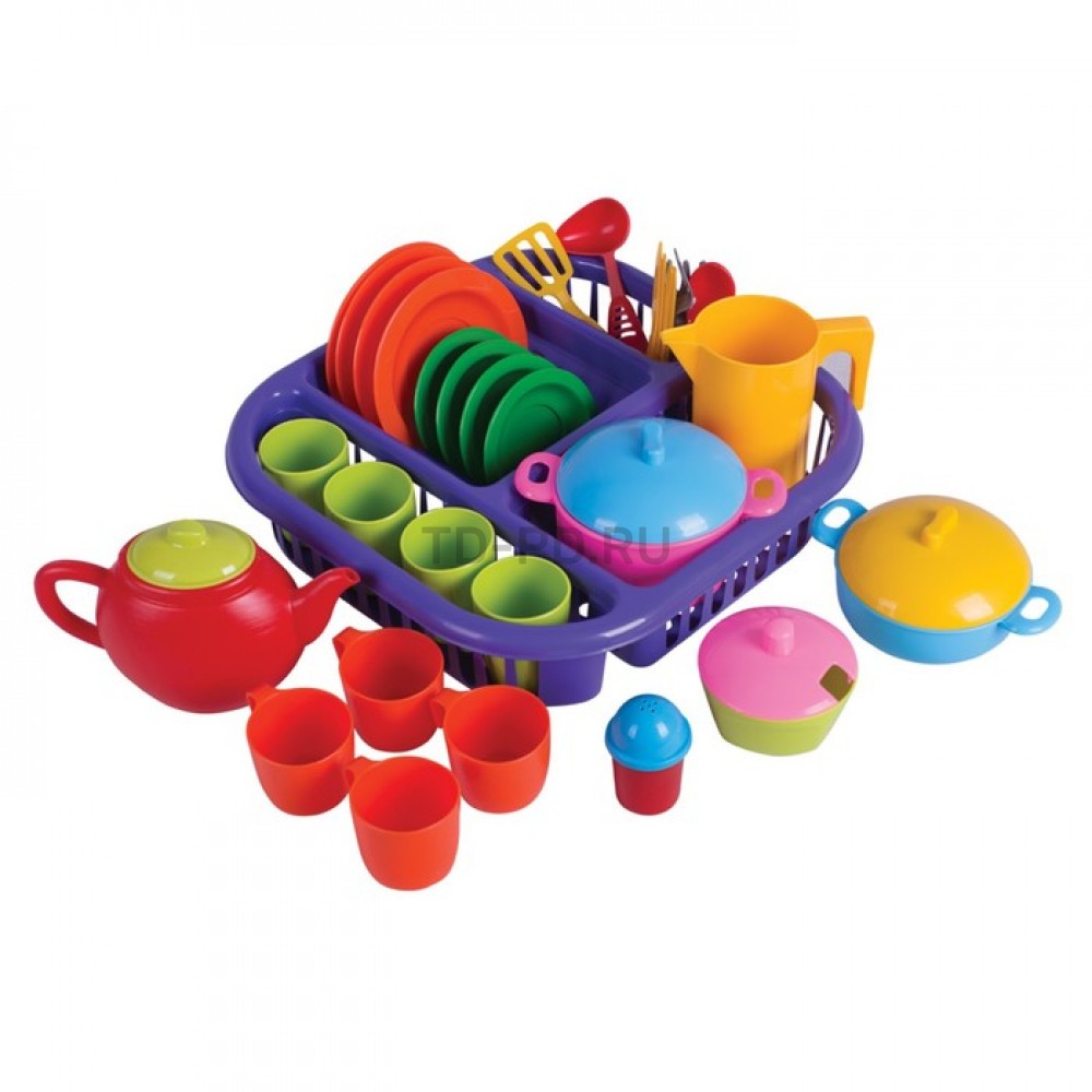 Набор посуды в корзине, 42 предмета, цвет фиолетовый