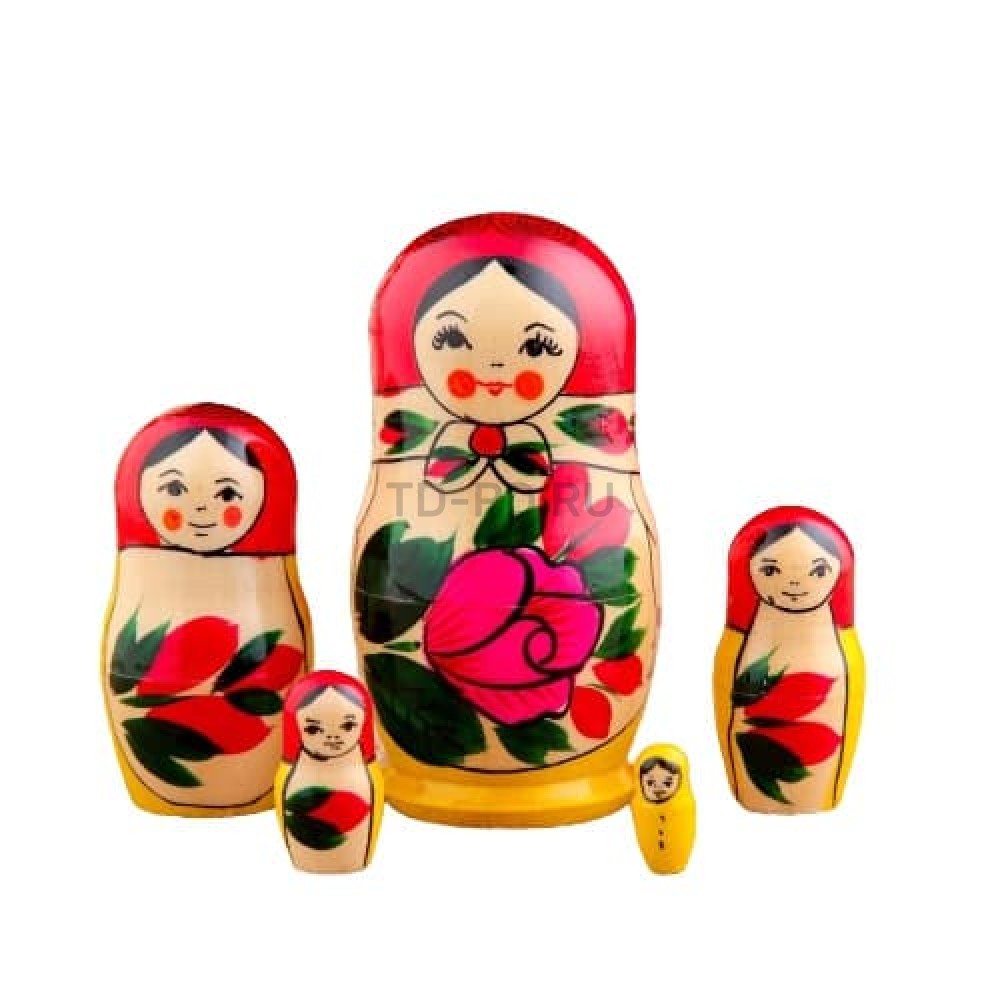 Матрёшка «Семёновская», красный платок, 5 кукольная, 12 см