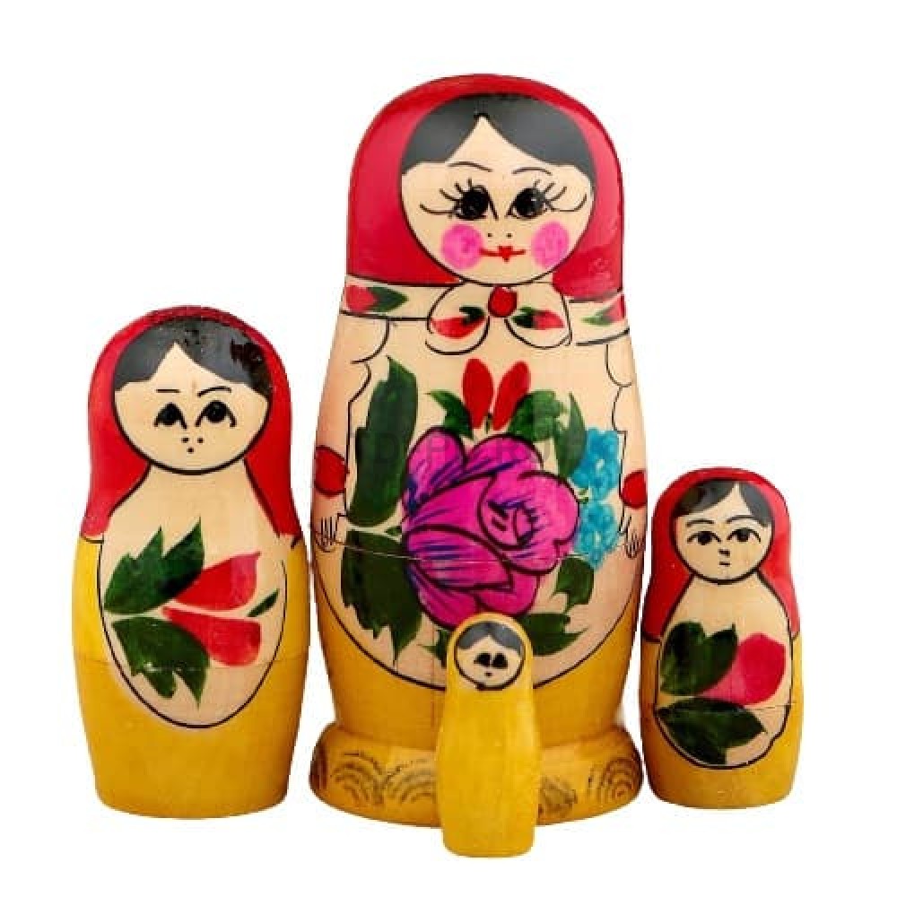 Матрёшка «Семёновская», красный платок, 4 кукольная, 9 см