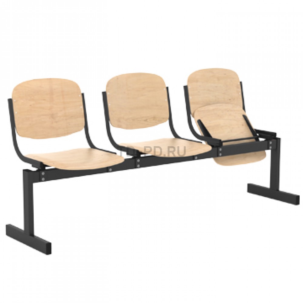 Блок стульев 3-местный, жесткий, откидывающиеся сиденья