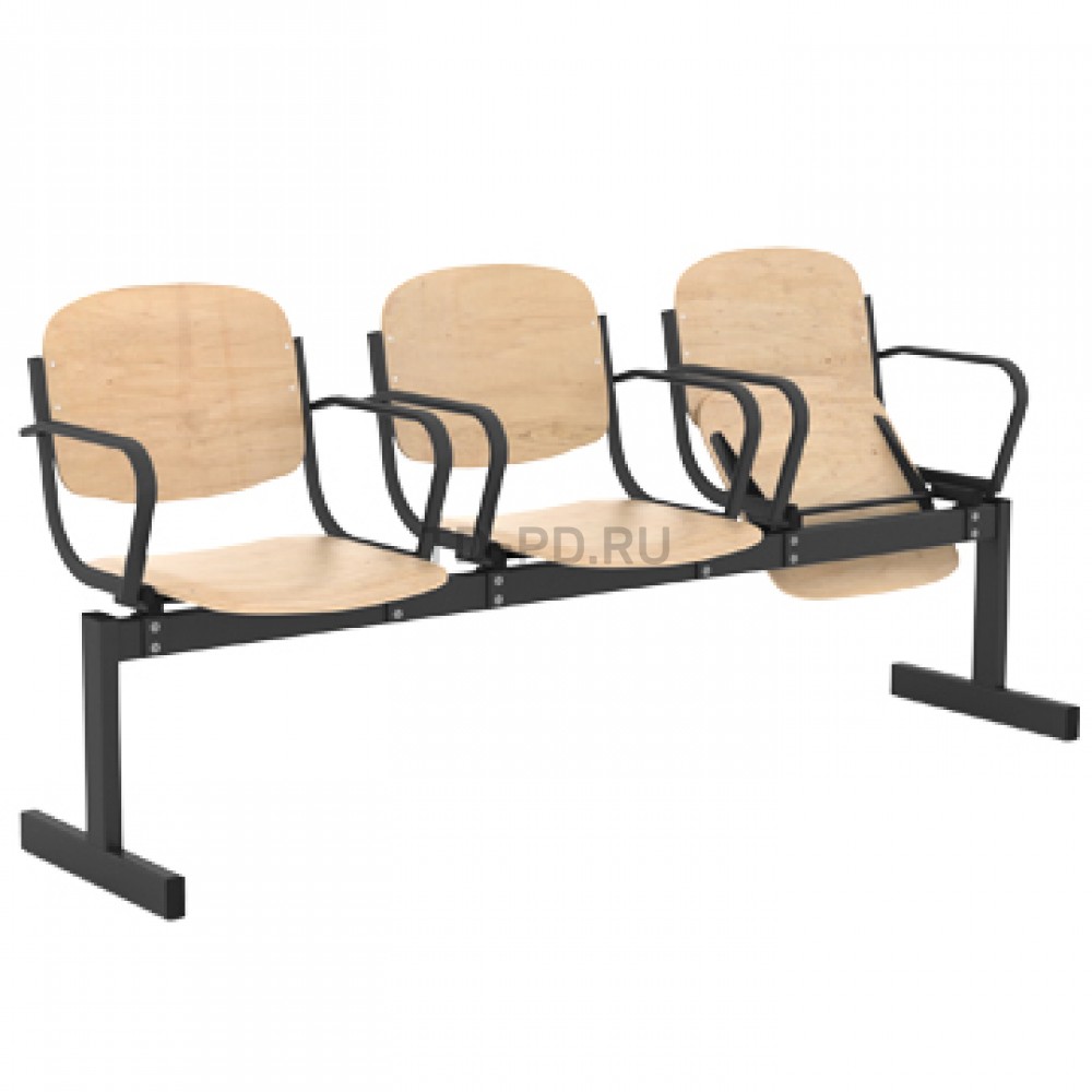 Блок стульев 3-местный, жесткий, откидывающиеся сиденья, с подлокотниками
