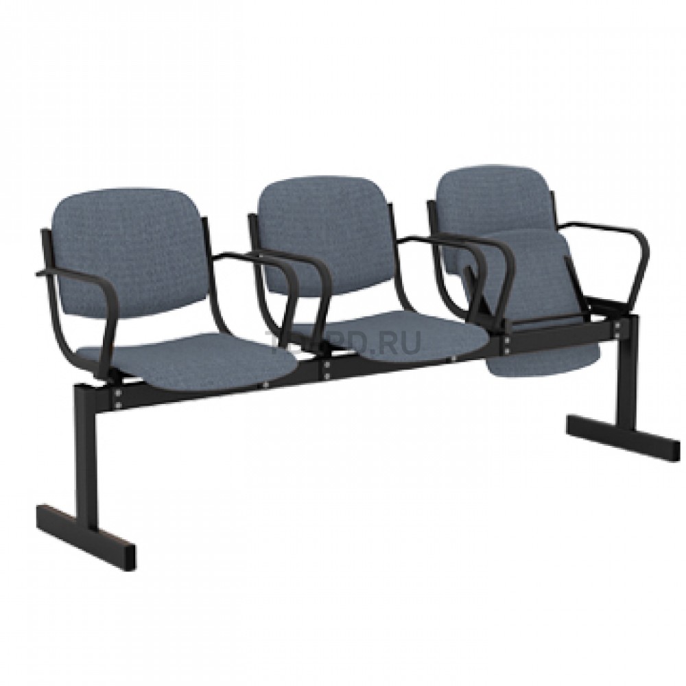 Блок стульев 3-местный, мягкий, откидывающиеся сиденья, с подлокотниками